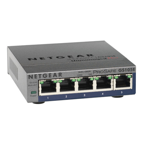 NETGEAR Plus GS105PE - Commutateur - Géré - 2 x 10/100/1000 (PoE+) + 3 x 10/100/1000 - de bureau - PoE+ (19 W)