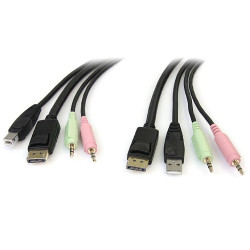 StarTech.com Cable de commutateur KVM DisplayPort USB 4-en-1 de 1,8 m avec audio et microphone - Câble vidéo / USB / audio - US