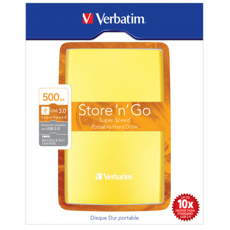 Verbatim Store 'n' Go Portable - Disque dur - 500 Go - externe (portable) - USB 3.0 - 5400 tours/min - Jaune ensoleillé
