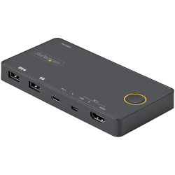 StarTech.com 2 Port Hybrid USB-A + HDMI & USB-C KVM Switch, Single 4K 60Hz HDMI 2.0 Monitor, Compact Desktop and/or Laptop HDMI